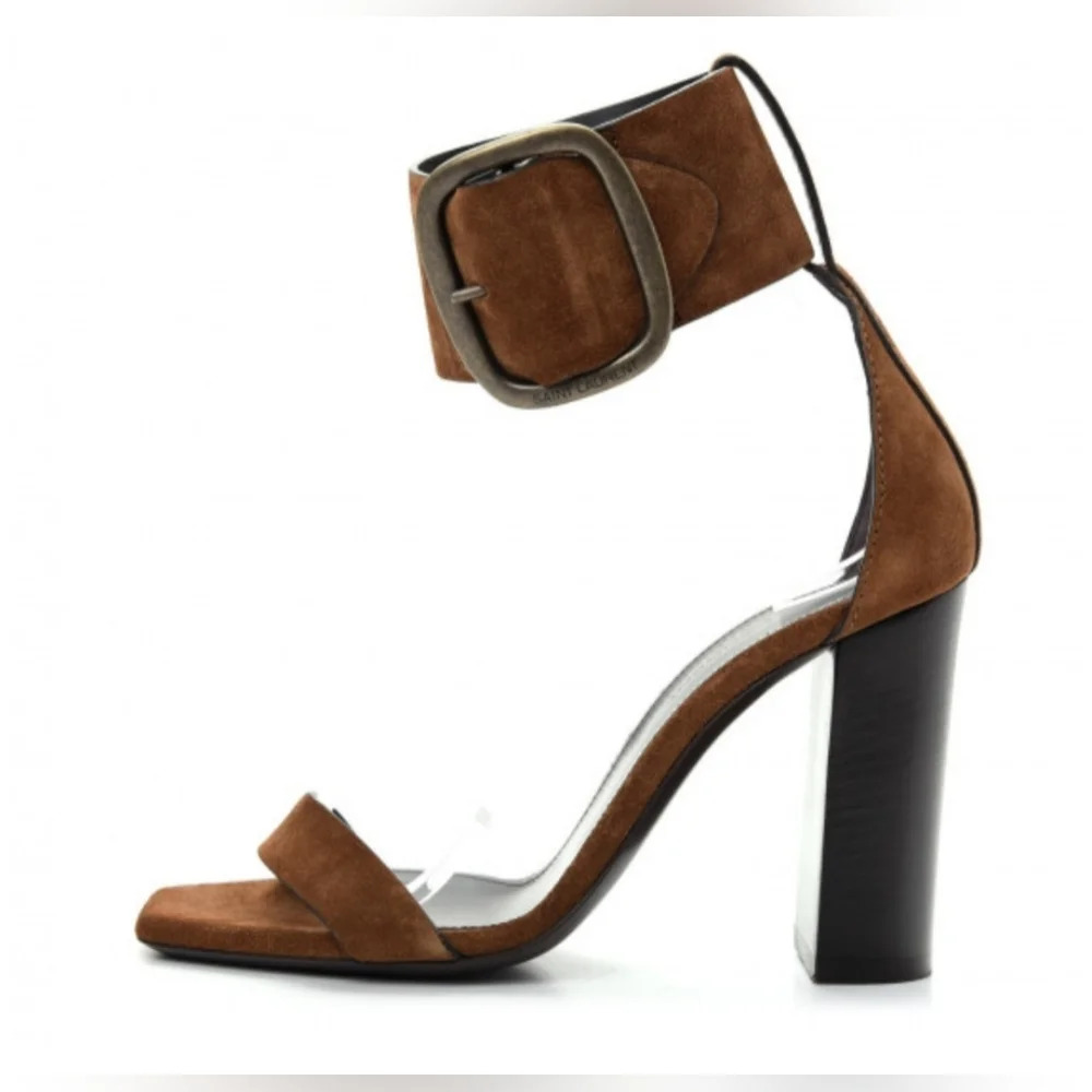 NWT Saint Laurent Suede Otterproof Ankle Strap Sandals Heels Buckle 36 EU 6 US